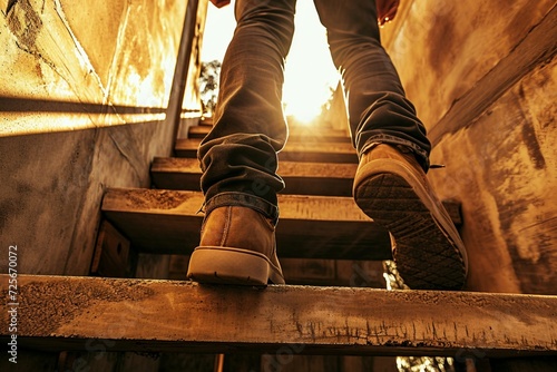 a person walking up a staircase photo