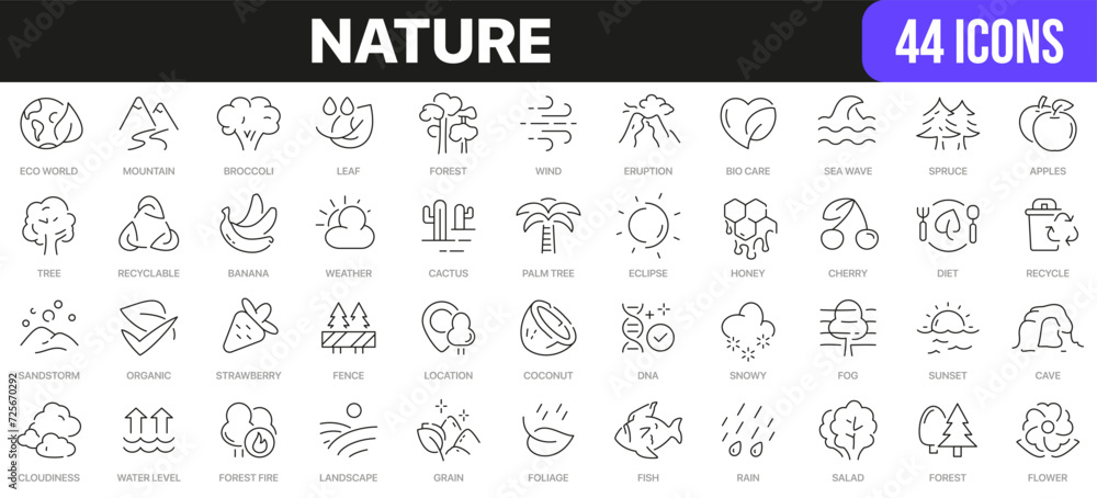 Nature line icons collection. UI icon set in a flat design. Excellent signed icon collection. Thin outline icons pack. Vector illustration EPS10