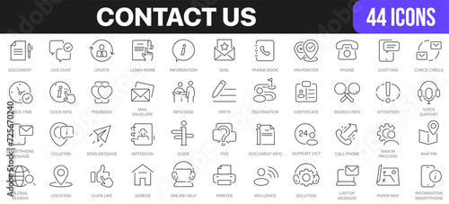 Contact us line icons collection. UI icon set in a flat design. Excellent signed icon collection. Thin outline icons pack. Vector illustration EPS10