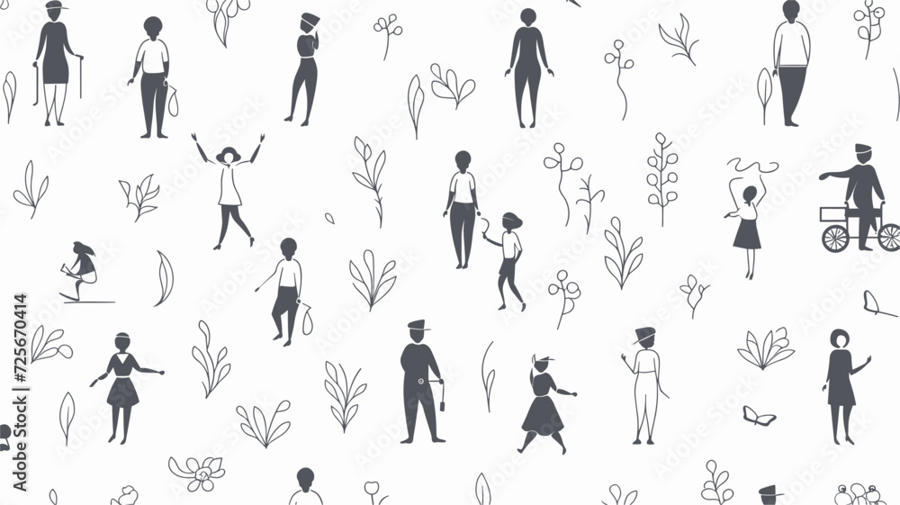 silhouettes of seniors in active poses  forming a seamless pattern that celebrates the various exercises and activities contributing to the health of older individuals. simple minimalist