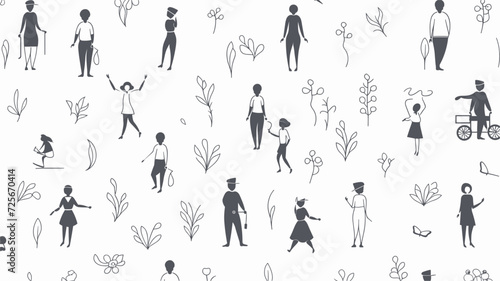 silhouettes of seniors in active poses  forming a seamless pattern that celebrates the various exercises and activities contributing to the health of older individuals. simple minimalist