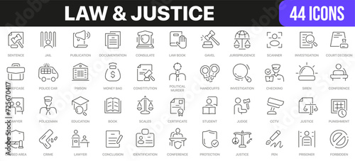 Law and justice line icons collection. UI icon set in a flat design. Excellent signed icon collection. Thin outline icons pack. Vector illustration EPS10