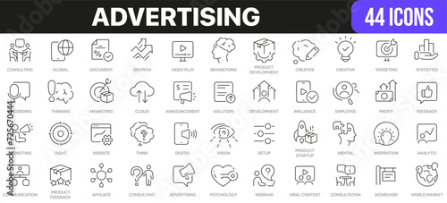 Advertising line icons collection. UI icon set in a flat design. Excellent signed icon collection. Thin outline icons pack. Vector illustration EPS10