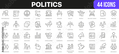 Politics line icons collection. UI icon set in a flat design. Excellent signed icon collection. Thin outline icons pack. Vector illustration EPS10
