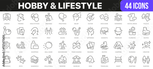 Hobby and lifestyle line icons collection. UI icon set in a flat design. Excellent signed icon collection. Thin outline icons pack. Vector illustration EPS10