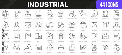Industrial line icons collection. UI icon set in a flat design. Excellent signed icon collection. Thin outline icons pack. Vector illustration EPS10