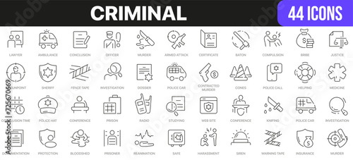 Criminal line icons collection. UI icon set in a flat design. Excellent signed icon collection. Thin outline icons pack. Vector illustration EPS10