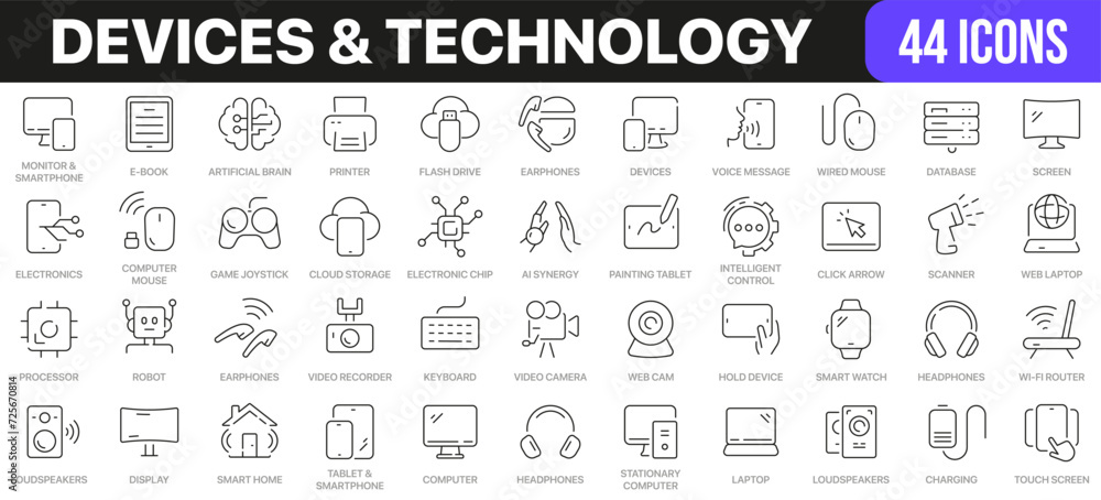 Devices and marketing line icons collection. UI icon set in a flat design. Excellent signed icon collection. Thin outline icons pack. Vector illustration EPS10 Devices and marketing line icons collection. UI icon set in a flat design. Excellent signed icon collection. Thin outline icons pack. Vector illustration EPS10