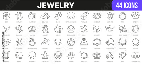 Jewelry line icons collection. UI icon set in a flat design. Excellent signed icon collection. Thin outline icons pack. Vector illustration EPS10