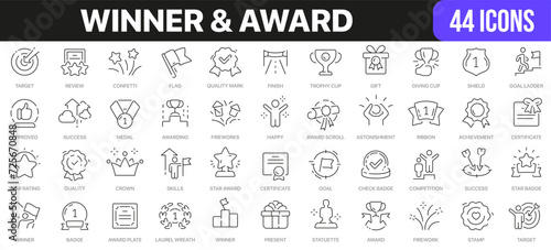 Winner and award line icons collection. UI icon set in a flat design. Excellent signed icon collection. Thin outline icons pack. Vector illustration EPS10