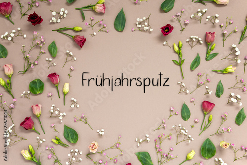 Colorful Spring Flower Arrangement, Roses, Fruehjahrsputz Means Spring Cleaning