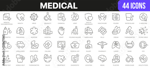 Medical line icons collection. UI icon set in a flat design. Excellent signed icon collection. Thin outline icons pack. Vector illustration EPS10