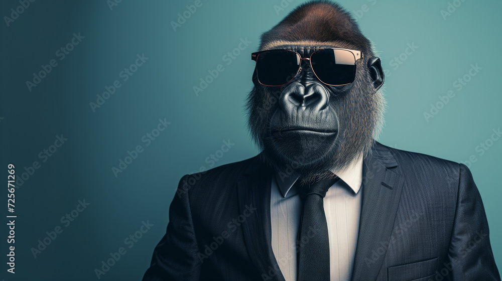 Gorilla wearing sunglasses in business suit Gorilla wearing sunglasses in business suit