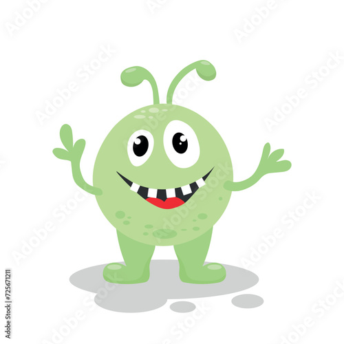 Cute green monster in flat style isolated on white background. Vector illustration