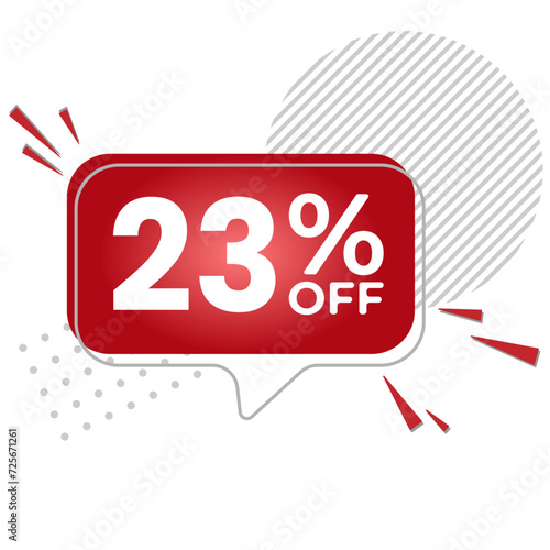23% off. White background with 23 percent discount on a red balloon for mega big sales. 23% sale