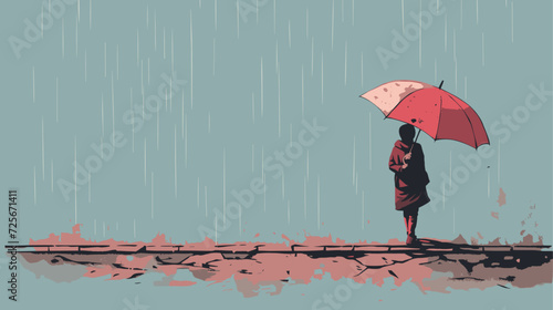 Vector illustration of a weathered and torn umbrella in the rain  conveying the vulnerability and exposure to harsh conditions in poverty. simple minimalist illustration creative