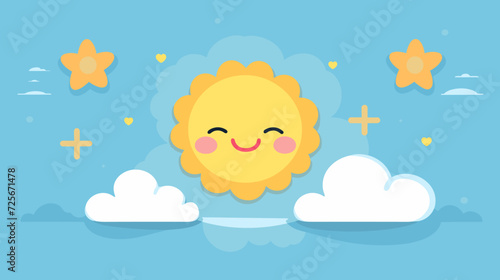 smiling sun and cheerful clouds against a vibrant sky  capturing the radiant and upbeat atmosphere of a happy-themed vector art background. simple minimalist illustration creative