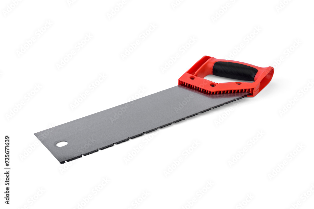 Red hand saw for PVC isolated on white background. Red hand saw for PVC isolated on white background.