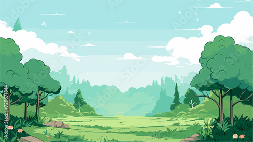 Vector illustration of a peaceful forest glade  capturing the soothing and refreshing atmosphere of nature's lush embrace. simple minimalist illustration creative