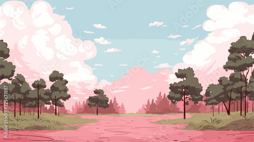 Vector illustration of a peaceful forest glade  capturing the soothing and refreshing atmosphere of nature's lush embrace. simple minimalist illustration creative