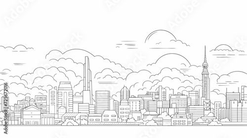 Abstract cityscape with iconic Japanese landmarks  illustrating the seamless integration of ancient customs and modernity in urban environments inspired by Japanese culture. simple minimalist