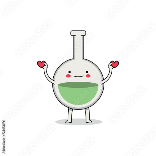 Cute round bottom flask cartoon character spreading love doodle