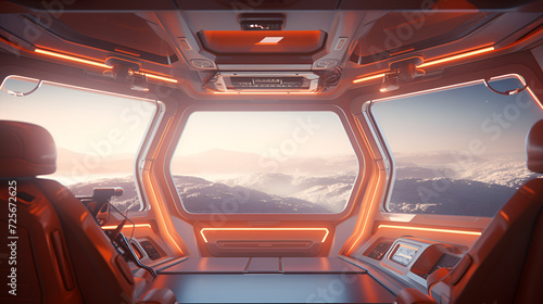 Spaceship interior with view on Earth 3D rendering elements of this image, View of planet Earth from inside a space station, view on planet Earth, image furnished by NASA. ai generated