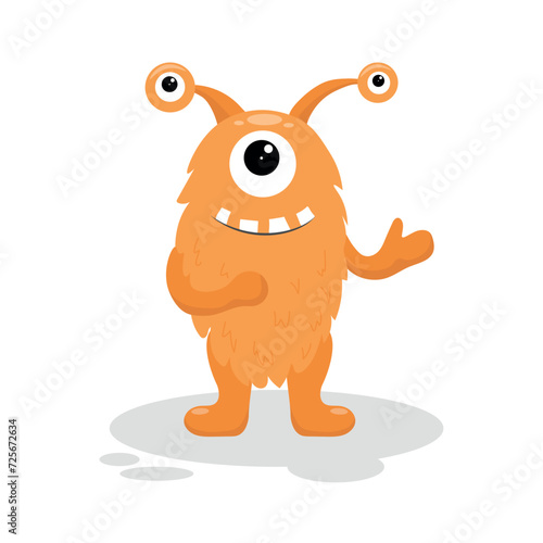 Cute orange monster with three eyes in flat style isolated on white background. Vector illustration