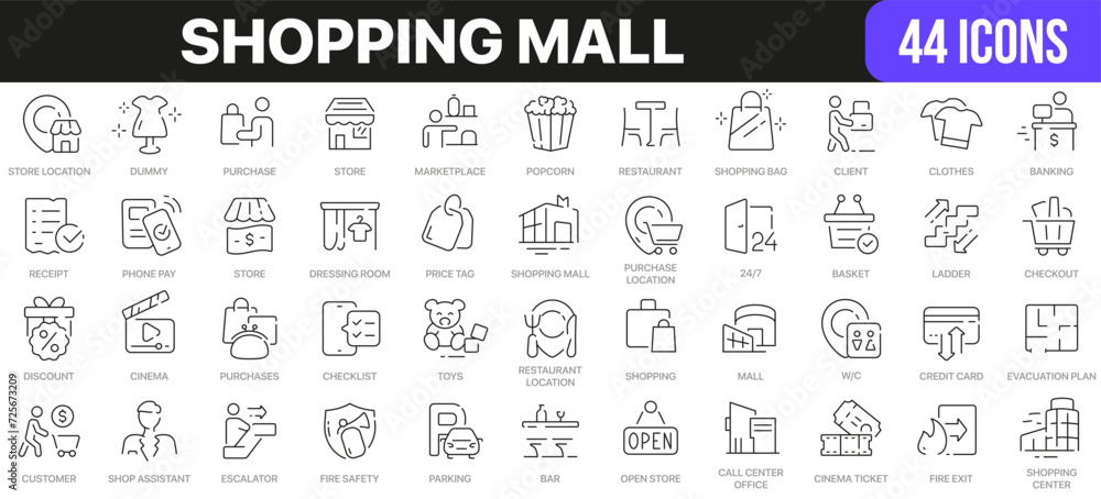 Shopping mall line icons collection. UI icon set in a flat design. Excellent signed icon collection. Thin outline icons pack. Vector illustration EPS10