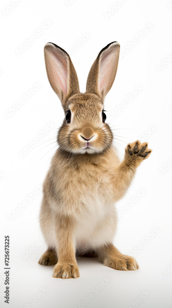 Rabbit standing on its paw isolated on white background Rabbit standing on its paw isolated on white background