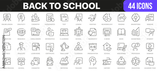 Back to school line icons collection. UI icon set in a flat design. Excellent signed icon collection. Thin outline icons pack. Vector illustration EPS10