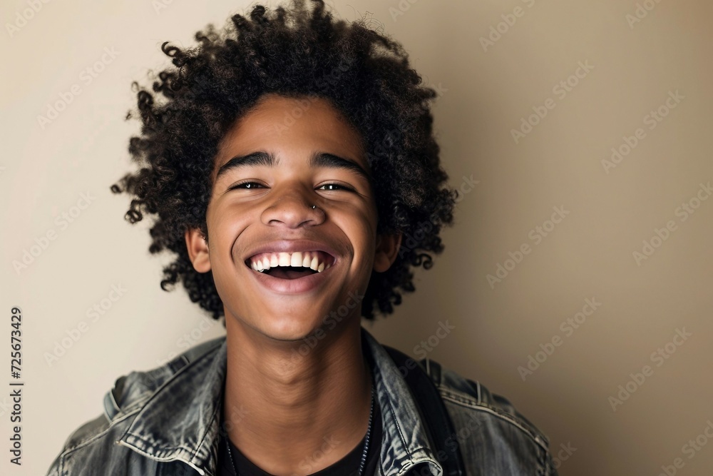 a man with curly hair laughing