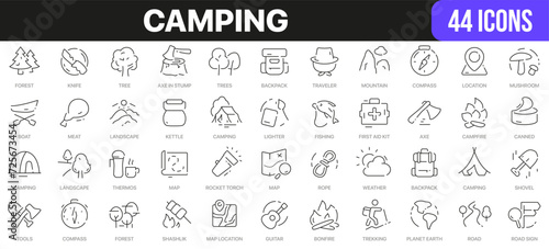 Camping line icons collection. UI icon set in a flat design. Excellent signed icon collection. Thin outline icons pack. Vector illustration EPS10