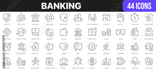 Banking line icons collection. UI icon set in a flat design. Excellent signed icon collection. Thin outline icons pack. Vector illustration EPS10