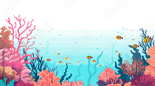 Vector scene of a vibrant coral reef beneath the ocean's surface  teeming with diverse marine life and creating a visually rich and ecologically significant backdrop. simple minimalist illustration photo