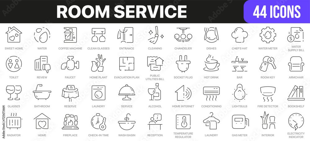 Room service line icons collection. UI icon set in a flat design. Excellent signed icon collection. Thin outline icons pack. Vector illustration EPS10
