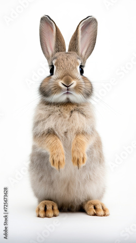 Rabbit standing on its paw isolated on white background