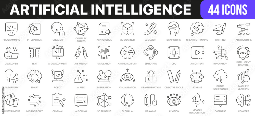 Artificial intelligence line icons collection. UI icon set in a flat design. Excellent signed icon collection. Thin outline icons pack. Vector illustration EPS10