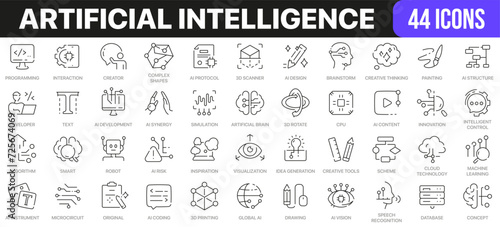 Fototapeta Naklejka Na Ścianę i Meble -  Artificial intelligence line icons collection. UI icon set in a flat design. Excellent signed icon collection. Thin outline icons pack. Vector illustration EPS10