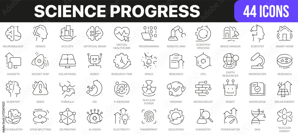 Science progress line icons collection. UI icon set in a flat design. Excellent signed icon collection. Thin outline icons pack. Vector illustration EPS10