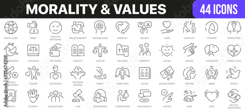 Morality and values line icons collection. UI icon set in a flat design. Excellent signed icon collection. Thin outline icons pack. Vector illustration EPS10 photo