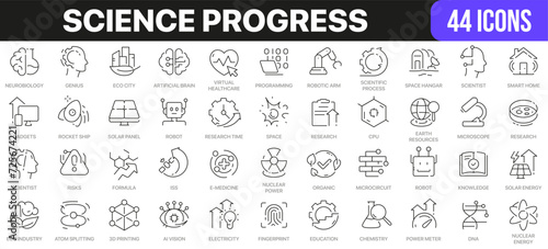 Science progress line icons collection. UI icon set in a flat design. Excellent signed icon collection. Thin outline icons pack. Vector illustration EPS10