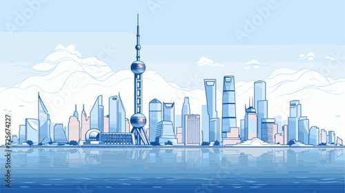 Abstract cityscape with iconic Chinese landmarks  illustrating the fusion of ancient traditions and modernity in urban environments inspired by Chinese culture. simple minimalist illustration creative