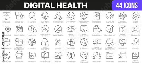 Digital health line icons collection. UI icon set in a flat design. Excellent signed icon collection. Thin outline icons pack. Vector illustration EPS10