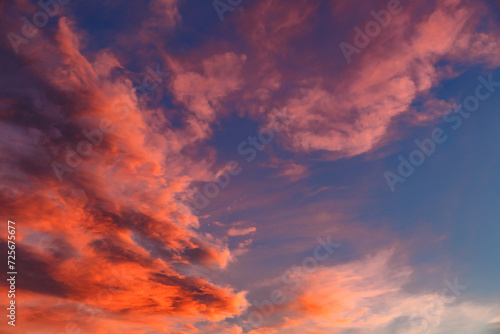 Real amazing panoramic sunrise or sunset sky with gentle colorful clouds.Skyline top view Evening sunset sky and the morning sunrise.Nature Backgrounds © bukhta79