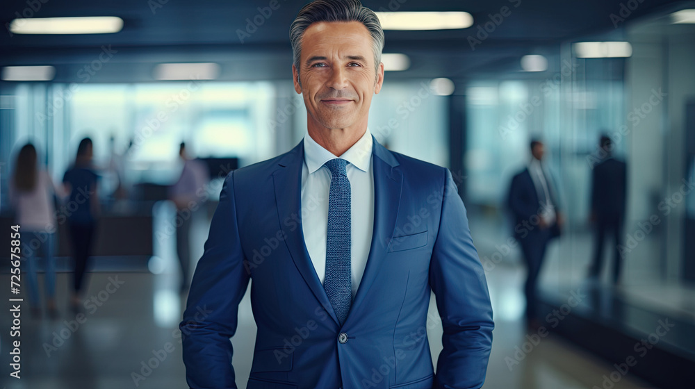 Happy smiling middle aged professional business man company executive ceo manager wearing a suit at his office Happy smiling middle aged professional business man company executive ceo manager wearing a suit at his office