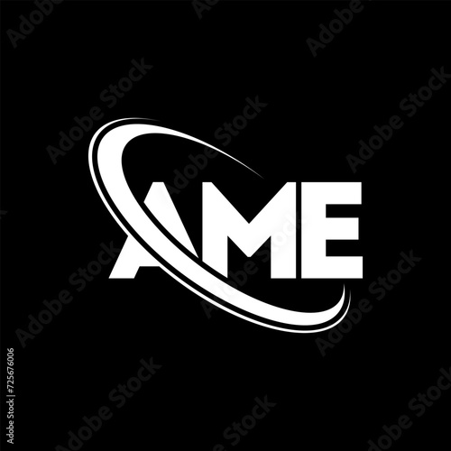 AME logo. AME letter. AME letter logo design. Initials AME logo linked with circle and uppercase monogram logo. AME typography for technology, business and real estate brand.
