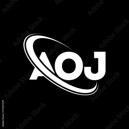 AOJ logo. AOJ letter. AOJ letter logo design. Initials AOJ logo linked with circle and uppercase monogram logo. AOJ typography for technology, business and real estate brand. photo