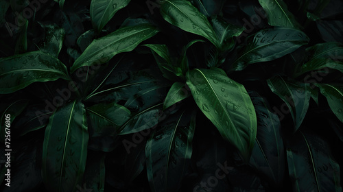 night evening photography of big tropical green leaves