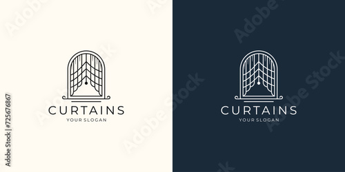 minimalist design curtain logo template. inspiration circus curtains line abstract.